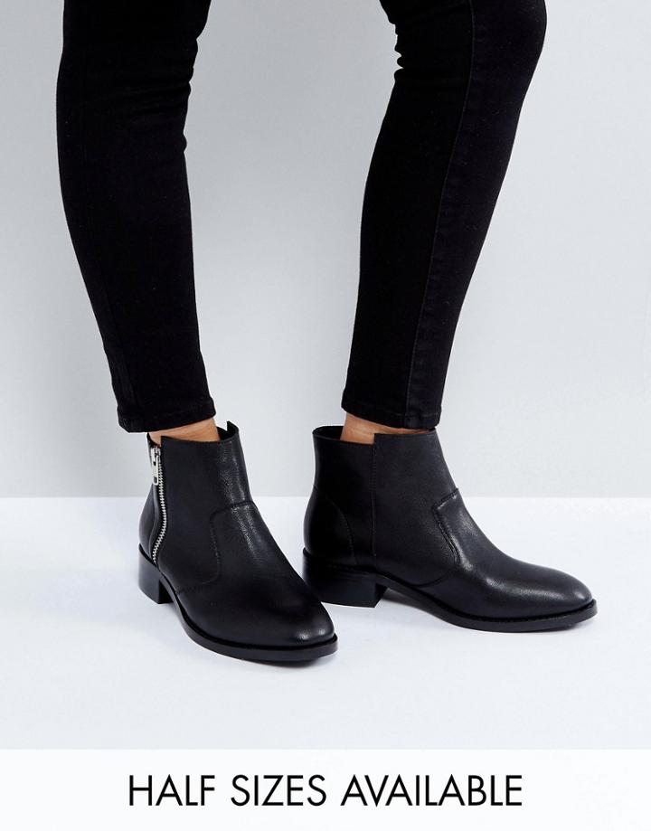 Asos Ample Leather Zip Ankle Boots - Black