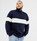 Another Influence Plus Chest Stripe Half Zip Sweater - Navy