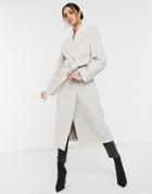 & Other Stories Recycled Long Belted Wool Coat With Shoulder Pads In Beige-neutral