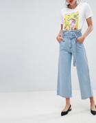 Stradivarius Paperbag Tie Waist Jeans - Blue