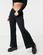 Cotton: On Ribbed Wide Leg Pants In Black-grey