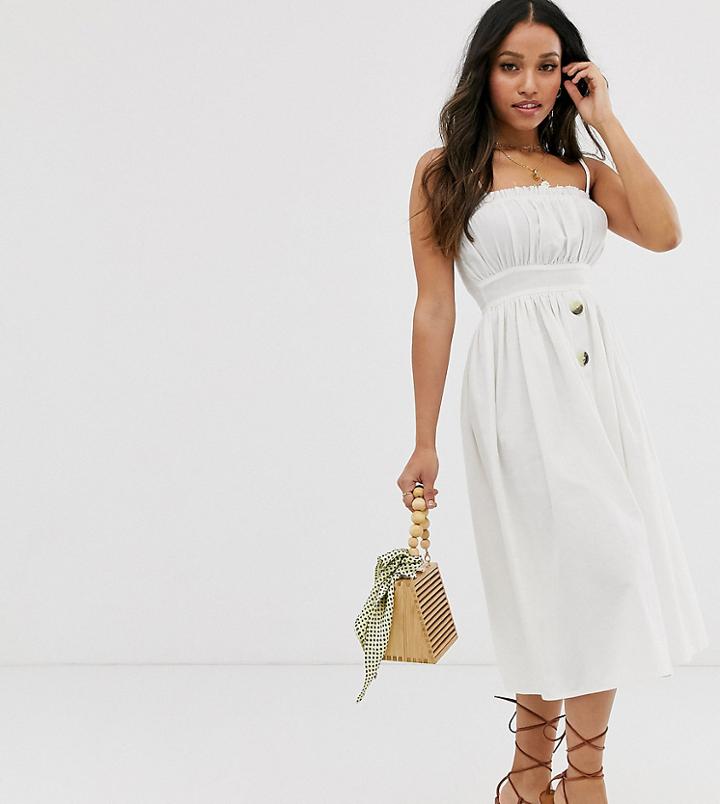 Asos Design Petite Cami Button Through Midi Linen Sundress - White