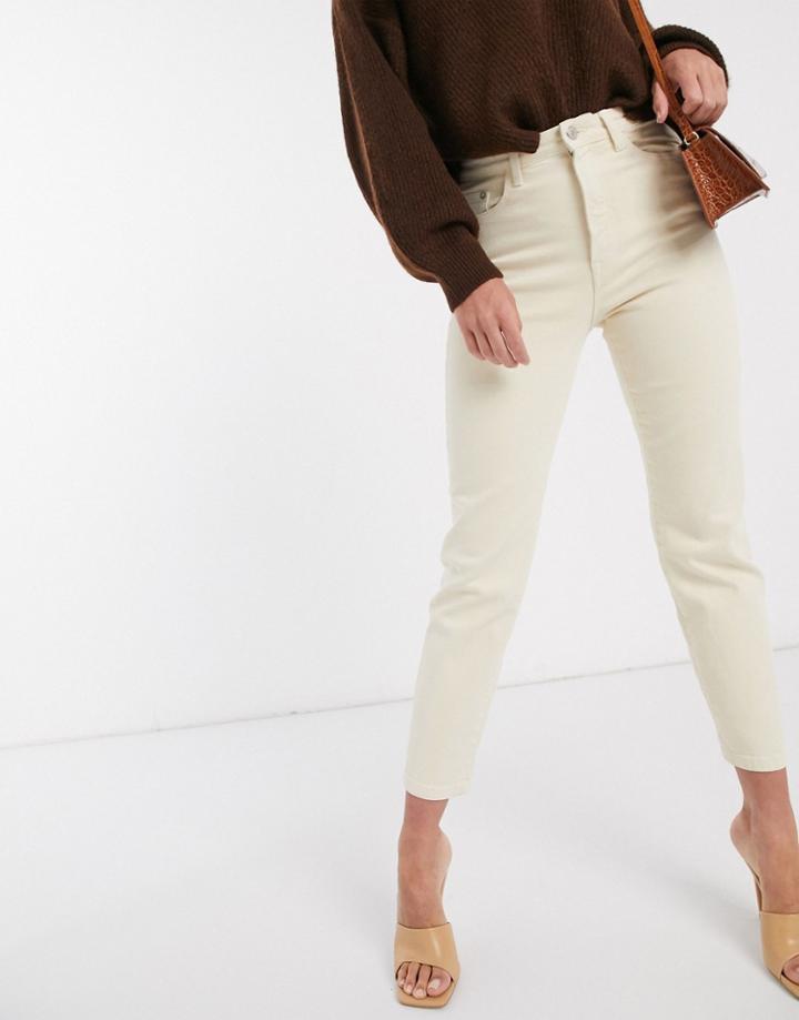 Stradivarius Organic Cotton Slim Mom Jeans With Stretch In Ecru-white