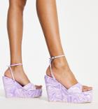 Public Desire Wide Fit Kempton Wedge Heel Sandals In Lilac Swirl Print-purple