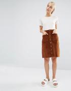 Brave Soul Cord Button Pencil Skirt - Tan