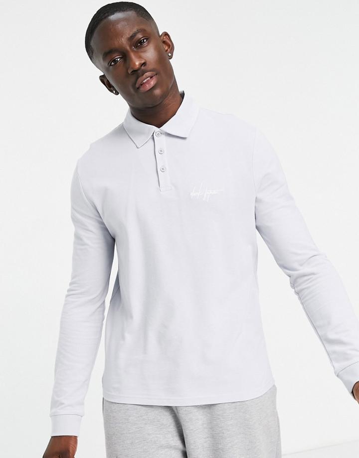 Asos Dark Future Long Sleeve Polo Shirt In Gray With Logo-grey