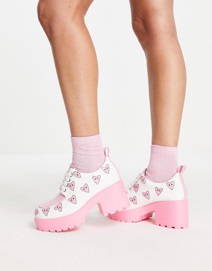 Koi Footwear Princess Vegan Juice Chunky Shoes In White Heart Print