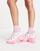 Koi Footwear Princess Vegan Juice Chunky Shoes In White Heart Print