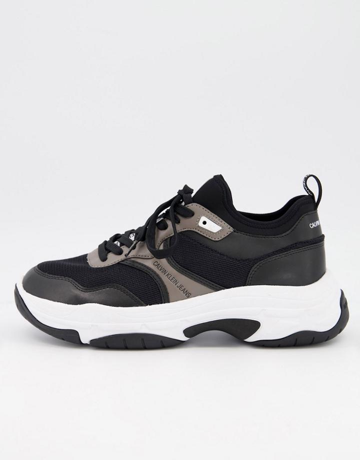 Calvin Klein Chunky Sneakers In Black And Brown Multi