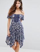 Miss Selfridge Hanky Hem Floral Dress - Blue