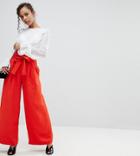 River Island Petite Belted Super Wide Leg Pants - Red