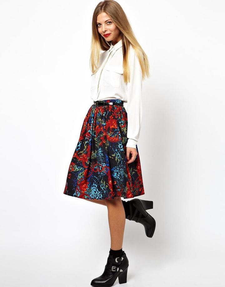 Asos Midi Skirt In Animal Baroque Print