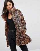 Prettylittlething Leopard Print Padded Jacket - Multi