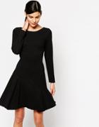 Closet Long Sleeve Skater Dress In Glitter Fabric - Black