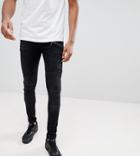 Asos Tall Super Skinny Jeans In Washed Black Mixed Biker With Rips - Black