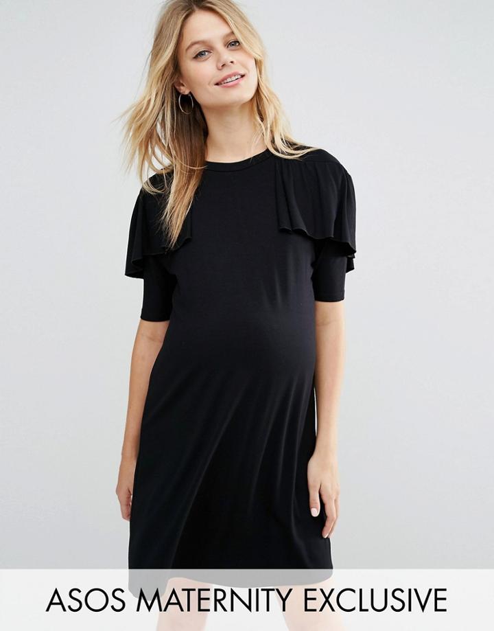 Asos Maternity T Shirt Dress With Ruffle - Black