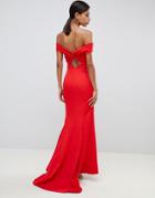 Jarlo Cross Front And Back Bardot Maxi Dress In Red - Red