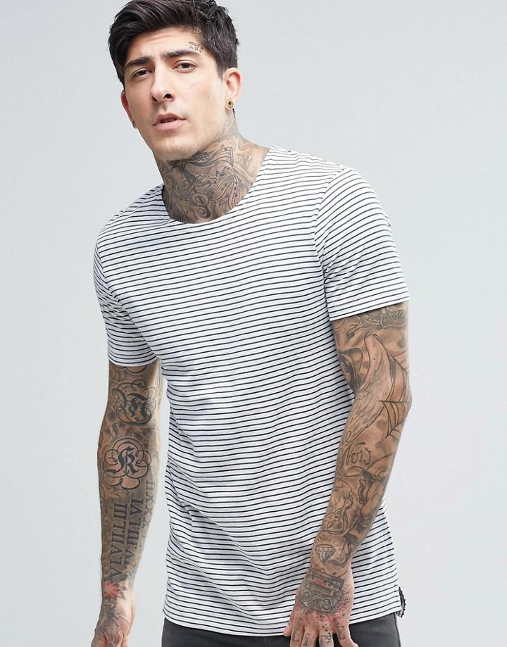 Minimum T-shirt With Breton Stripe In White - White
