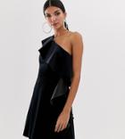 Asos Design Tall Velvet One Shoulder Ruffle Mini Dress - Yellow