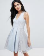 Forever Unique Deep V Skater Dress - Gray