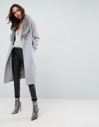 Asos Midi Skater Coat With Luxe Faux Fur Trim - Gray