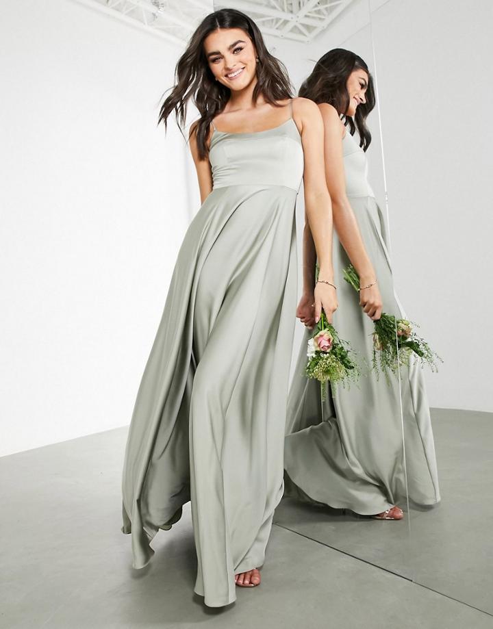 Asos Edition Satin Cami Maxi Dress With Square Neck In Sage Green