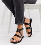 London Rebel Wide Fit Toe Loop Flat Sandals-black