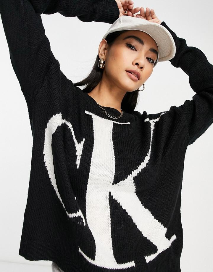 Calvin Klein Jeans Logo Knitted Sweater In Black