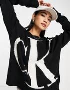 Calvin Klein Jeans Logo Knitted Sweater In Black