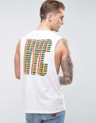 Asos Dropped Armhole Sleeveless T-shirt With Nyc Back & Chest Print - White
