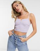 Topshop Organic Cotton Denim Notch Crop Top In Lilac - Part Of A Set-purple