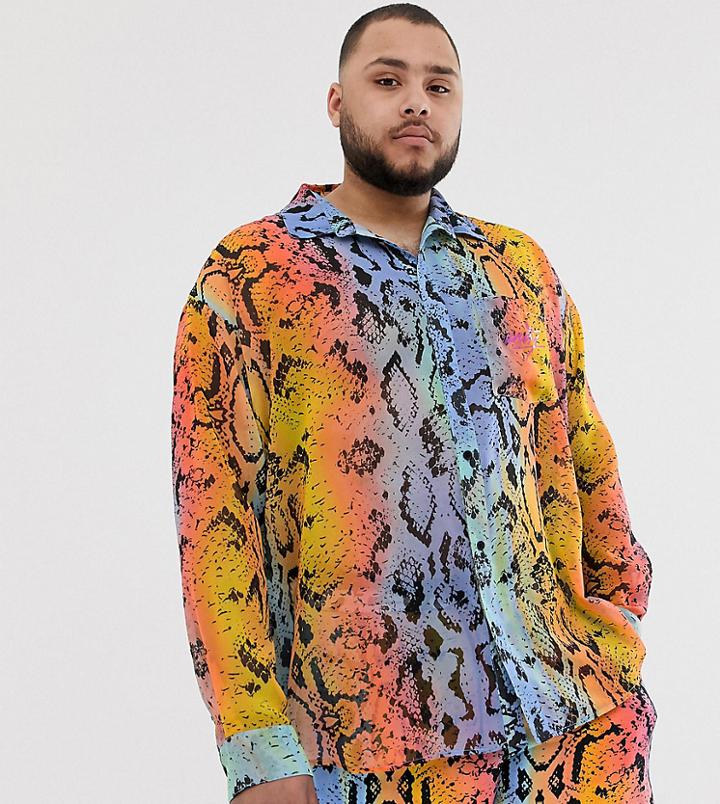 Asos Design X Glaad & Plus Oversized Sheer Shirt In Snake Print-multi