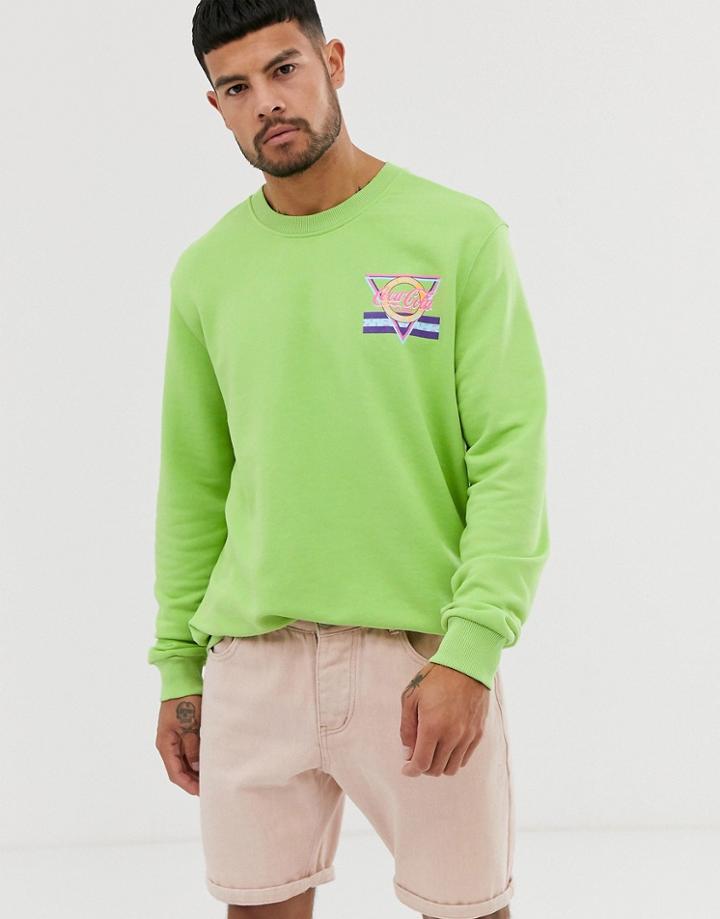 Bershka Sweatshirt With Coca Cola Print In Lime Green