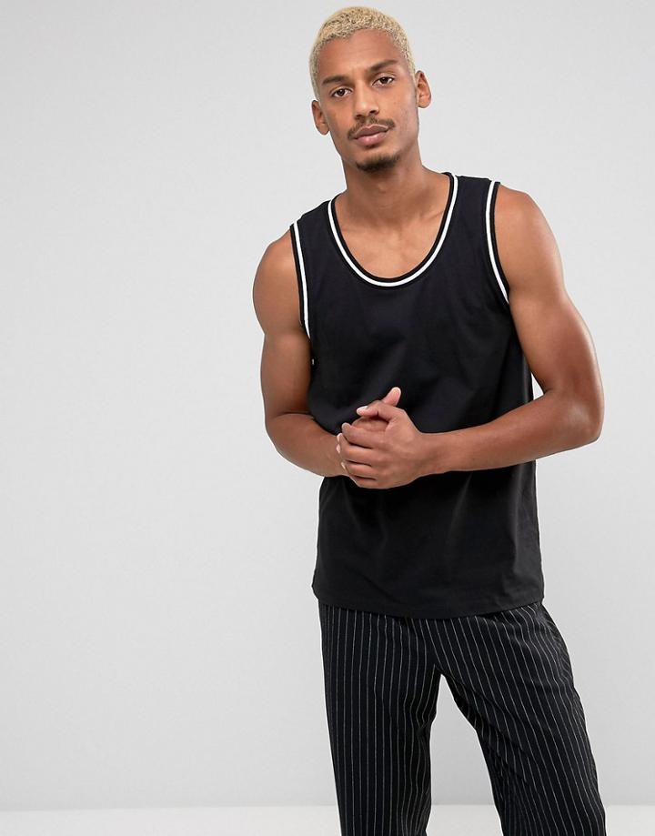 Asos Relaxed Tank With Tipping - Black
