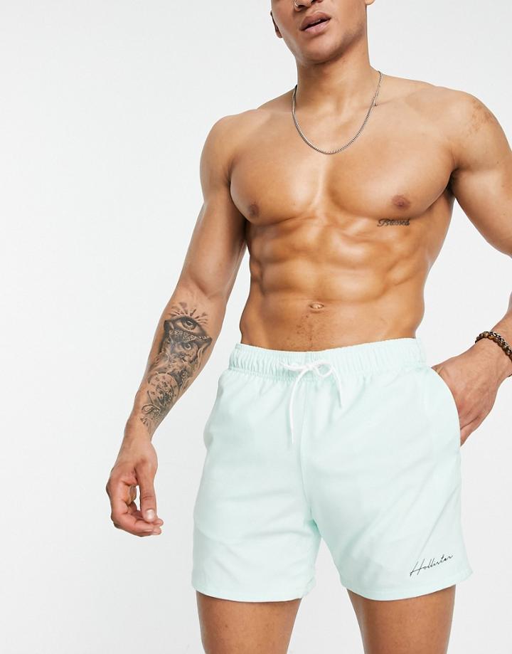 Hollister Script Logo Guard Swim Shorts In Mint Green