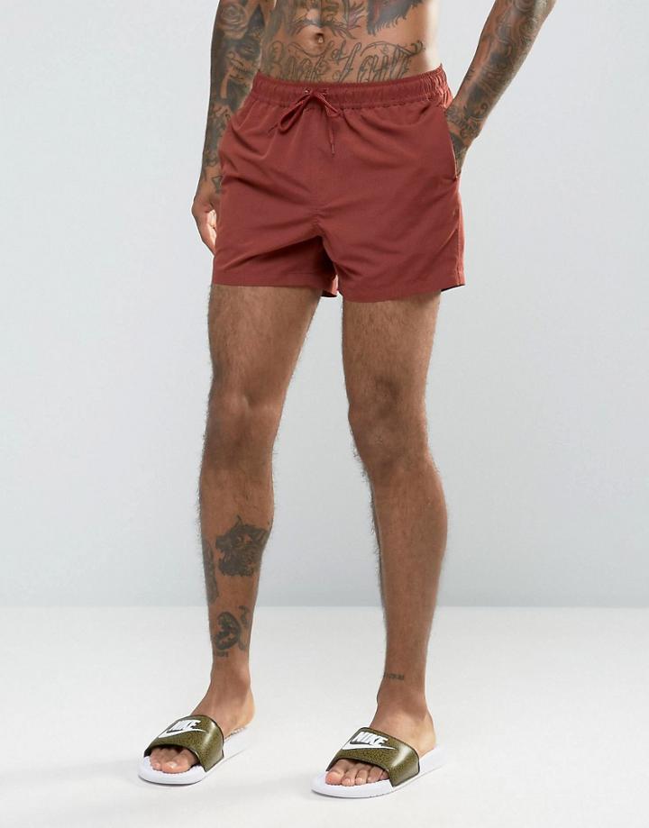 Asos Swim Shorts In Rust Short Length - Red