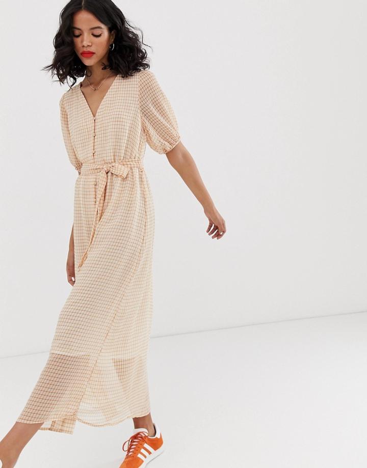 Only Sheer Check Button Through Maxi Dress - White