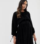 Asos Design Maternity Mini Dress With Elasticated Waist In Crinkle-black