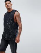 Asos Design Sleeveless T-shirt With Dropped Armhole In Splatter Wash In Black - Black