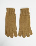 Asos Design Roll Back Cuff Knitted Gloves In Camel-brown