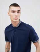 Mango Man Baseball Neck Polo Shirt In Navy - Navy