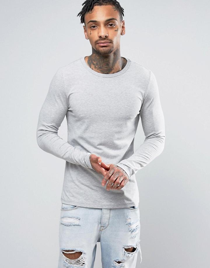 Yourturn Long Sleeve T-shirt In Muscle Fit - Gray