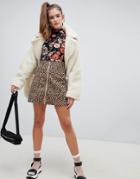 Monki Leopard Print Button Front Mini Skirt - Brown