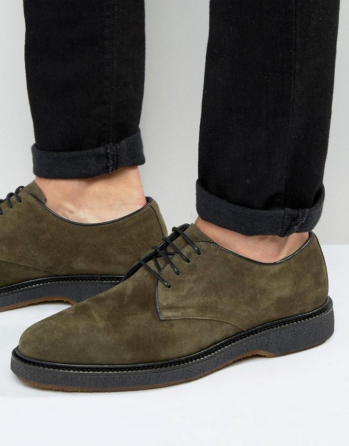 Asos Derby Shoe In Khaki Suede - Green