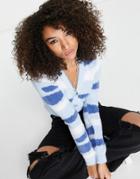 Bershka Fluffy Cardigan With Stripe Detail In Blue