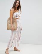 Asos Design Chevron Embroidered Split Front Beach Two-piece Pants - Multi