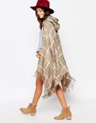 Esprit Long Check Hooded Cape - Beige