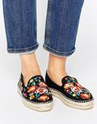 Asos June Flower Embroidered Espadrilles - Black