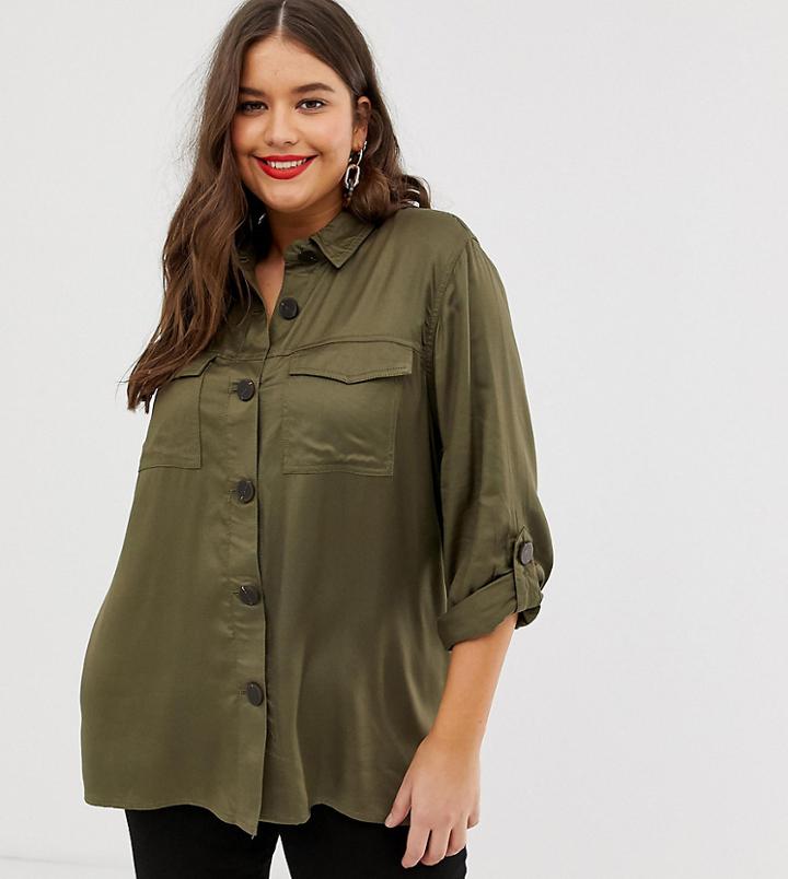 River Island Plus Utility Shirt In Khaki - Green