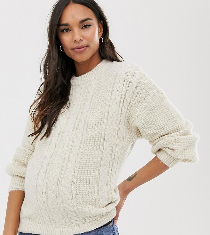 Asos Design Maternity Cable Sweater-cream